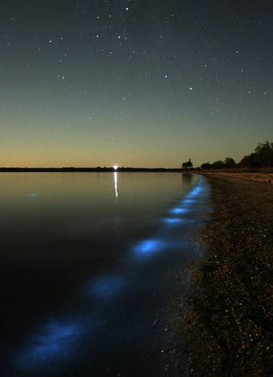Озеро с неоновой нежно голубой подсветкой 01